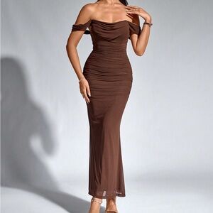 Elegant Off-Shoulder Brown Dress